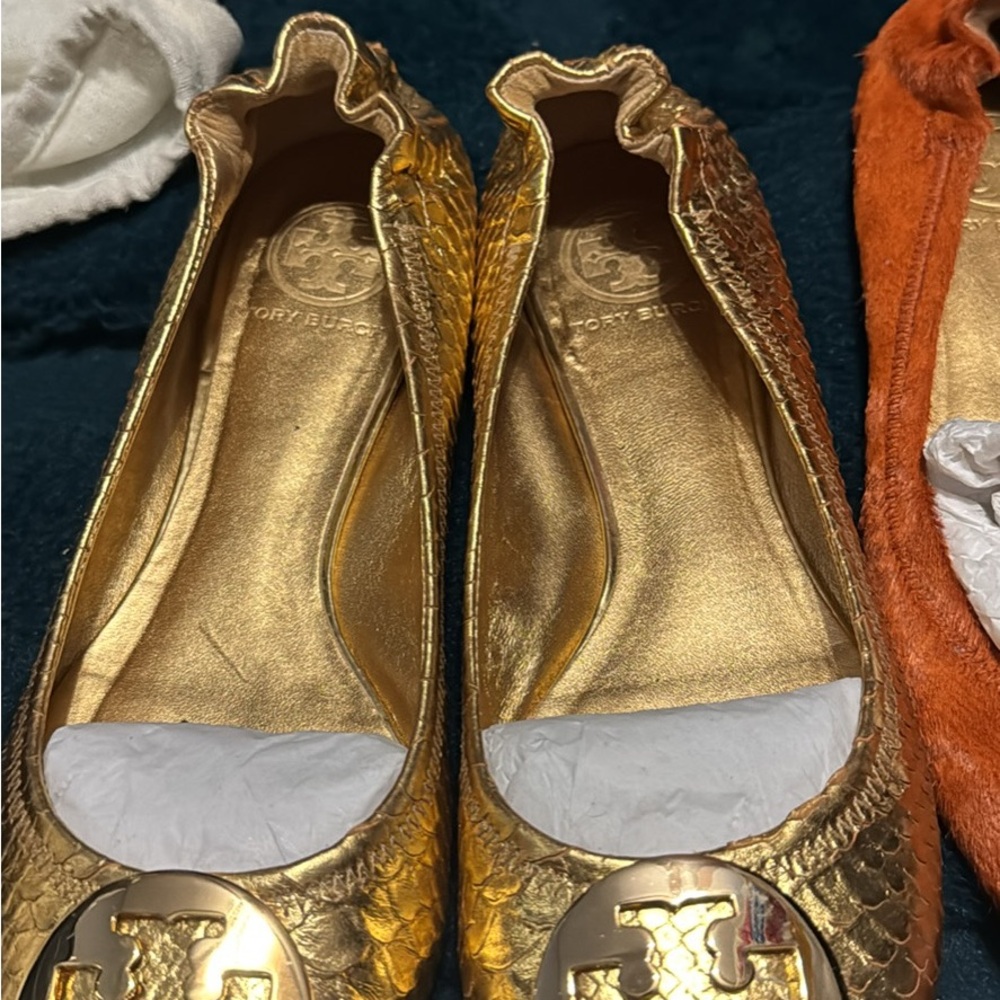 Tory Burch Gold Flats Classic Slip-On Design